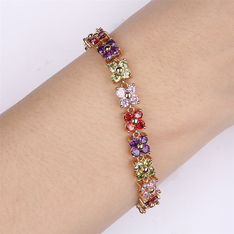 GULICX Women's Gold Tone Copper Austrian Crystal Women Tennis Bracelet Multicolor - Image 5